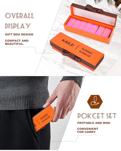 KAILE Pocket Domino Set Mini Pink Dominoes with Gift Box Ribbon Bright Colors TravelFriendly Game for Kids Adults Idea Portable DoubleSix Set - Image 5