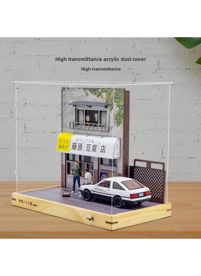 Double-deck Fujiwara Tofu Shop Model Ae86 Car Model Scene 1:32 Parking Lot Simulation Street View-Color:1/32 AE86 Acousto-optic Pull-back Car Model  - Image 4