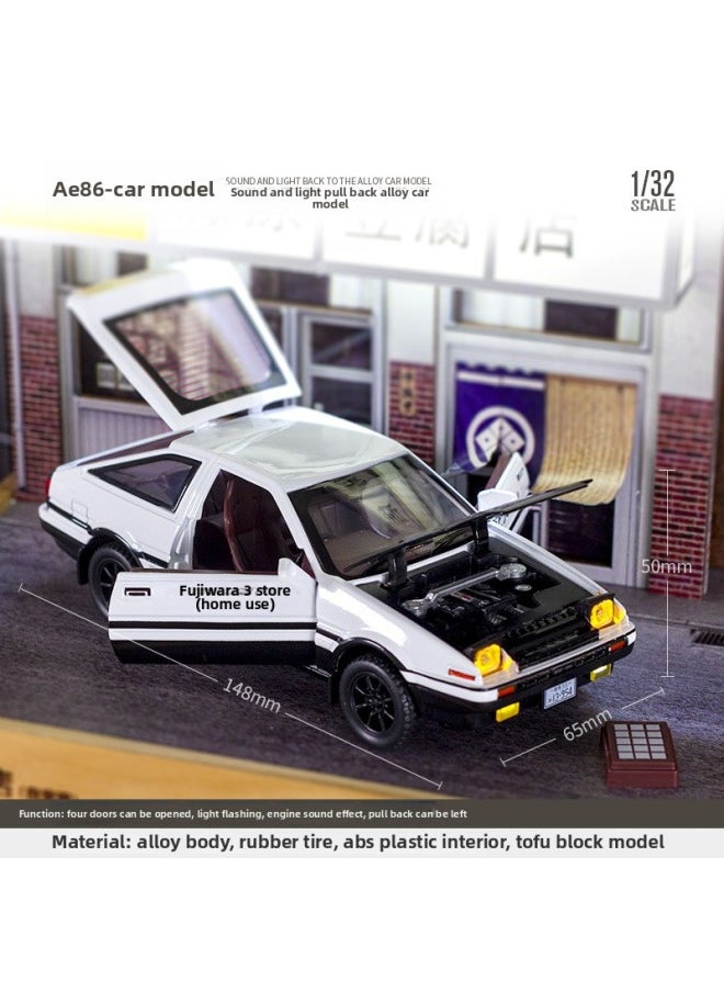 Double-deck Fujiwara Tofu Shop Model Ae86 Car Model Scene 1:32 Parking Lot Simulation Street View-Color:1/32 AE86 Acousto-optic Pull-back Car Model  - Image 1