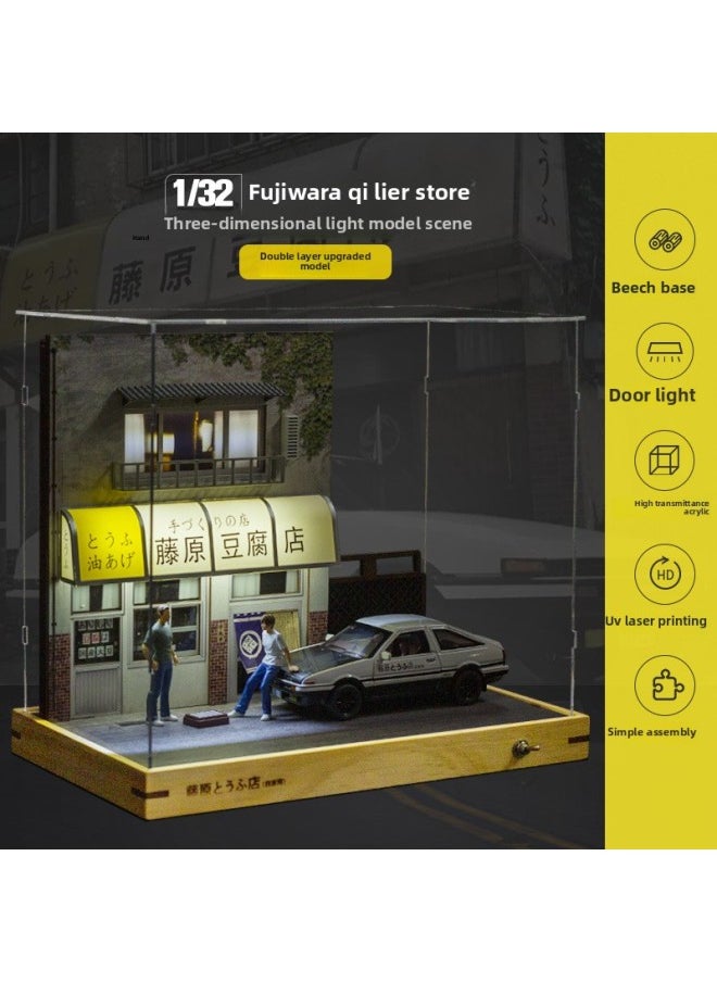 Double-deck Fujiwara Tofu Shop Model Ae86 Car Model Scene 1:32 Parking Lot Simulation Street View-Color:1/32 AE86 Acousto-optic Pull-back Car Model  - Image 2