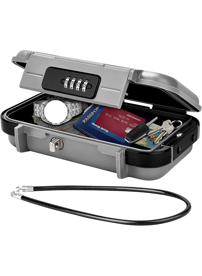 erorex Portable Security Box With Code Combination Security Case Lock Box Waterproof With Removable Wire Rope Security Safe Box For Hotel Travel Swimming Beach 23.5*14*6Cm - Image 1