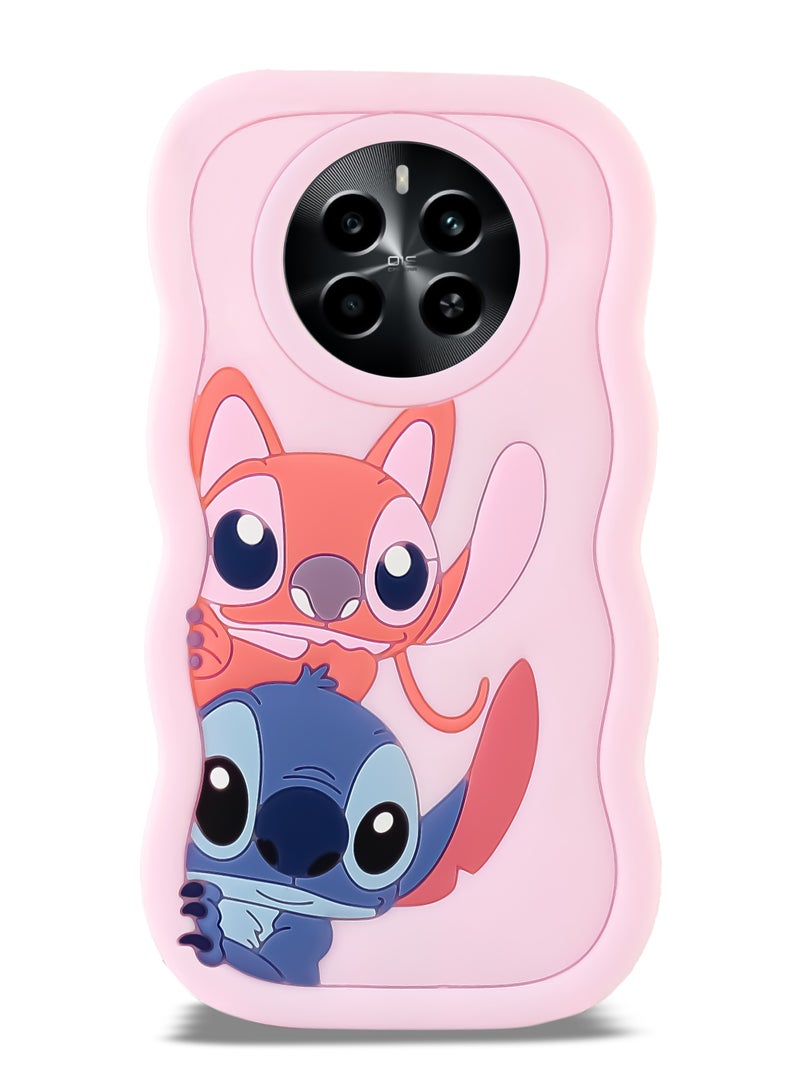 حافظة هاتف من السيليكون الناعم المتموج ثلاثية الأبعاد من Lilo and Stitch لهاتف Realme 12 4G/Realme 13 4G (وردي فاتح) - Image 1
