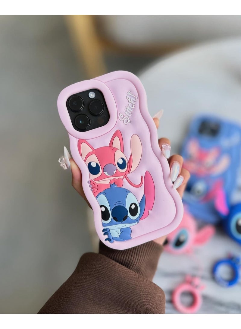 حافظة هاتف من السيليكون الناعم المتموج ثلاثية الأبعاد من Lilo and Stitch لهاتف Realme 12 4G/Realme 13 4G (وردي فاتح) - Image 2