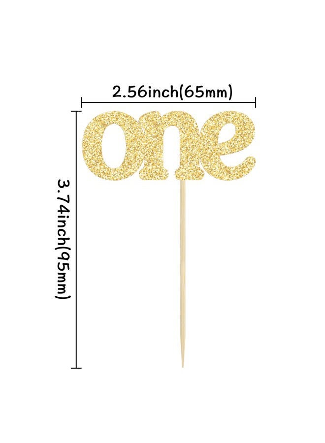Ephlyn 24Pcs First Birthday Cupcake Toppers Glitter One Cupcake Picks Baby Shower 1st Birthday Cake Decorations Party Supplies Gold - Image 2