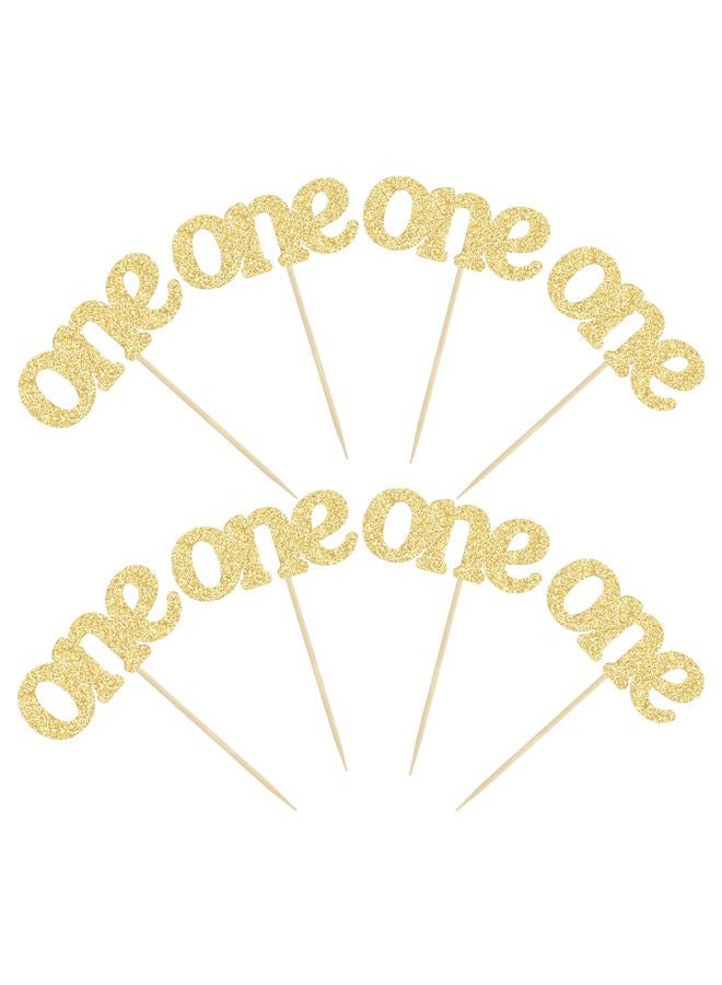 Ephlyn 24Pcs First Birthday Cupcake Toppers Glitter One Cupcake Picks Baby Shower 1st Birthday Cake Decorations Party Supplies Gold - Image 3