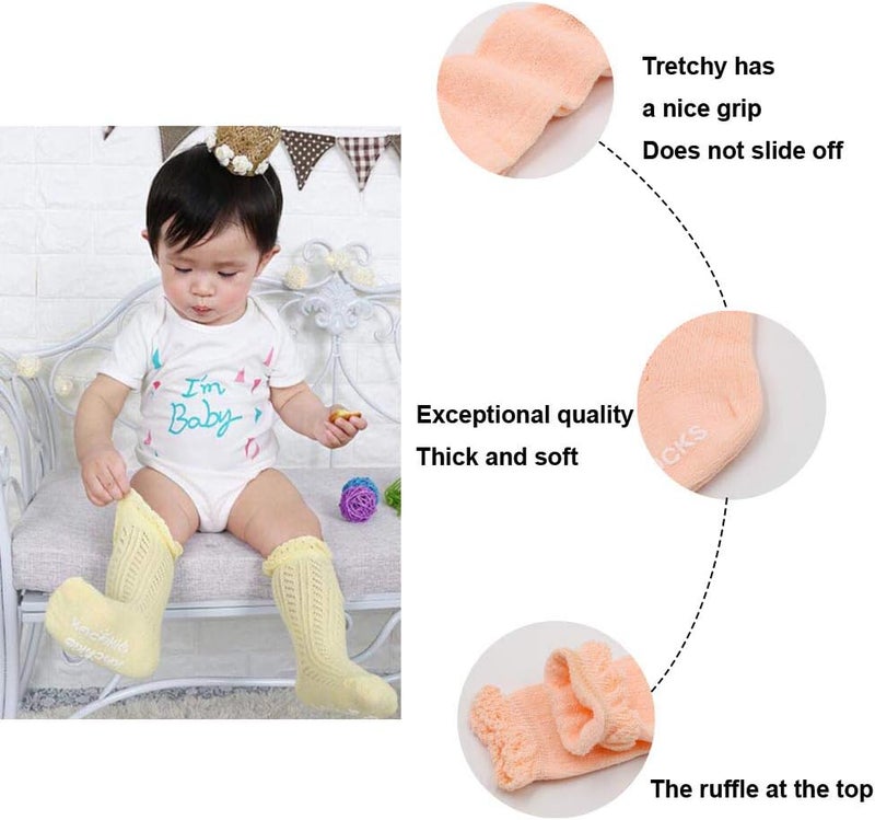 ACTLATI Baby Girls Knee High Socks Hollow Out Anti-skid Knitting Stockings Suitable for 0-2 Years Infants Toddlers - Image 2