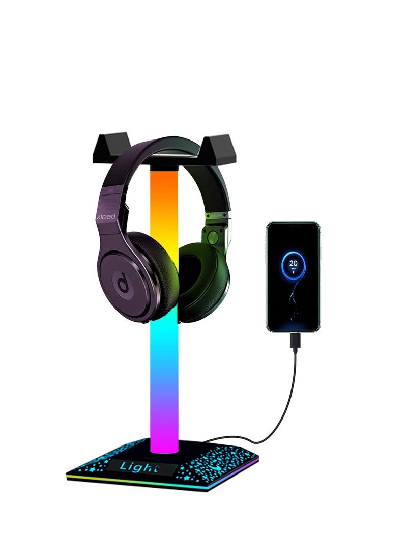 Excefore RGB Light Headphone Stand with USB Charger Port, Desk Gaming Headset Holder, Headset Holder Hanger Base for Gamers Desktop Table Game Earphone Accessories  - Image 1