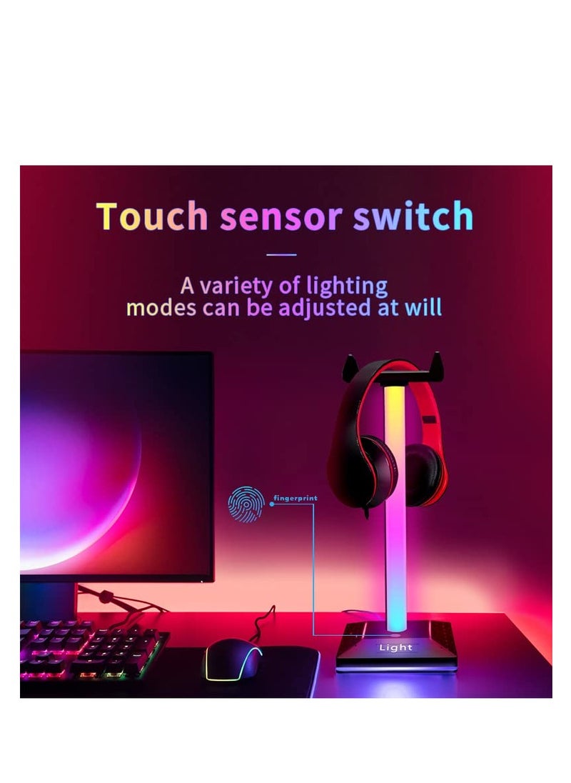 Excefore RGB Light Headphone Stand with USB Charger Port, Desk Gaming Headset Holder, Headset Holder Hanger Base for Gamers Desktop Table Game Earphone Accessories  - Image 3