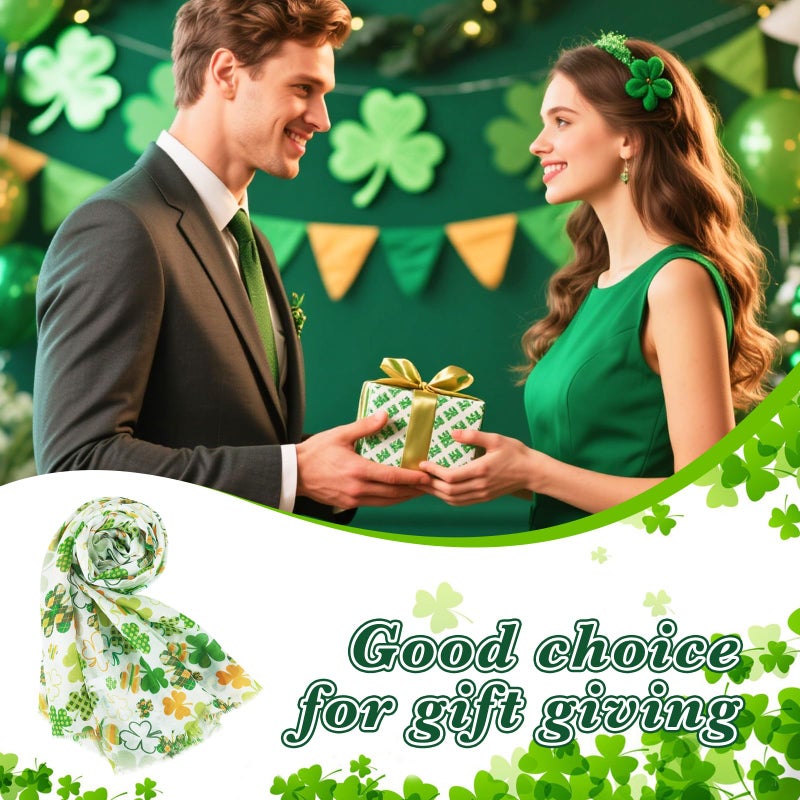 E-Clover St Patricks Day Scarf for Women Lightweight Green Shamrock Scarves Irish Fashion Shawl Wraps Head Scarf - Image 3