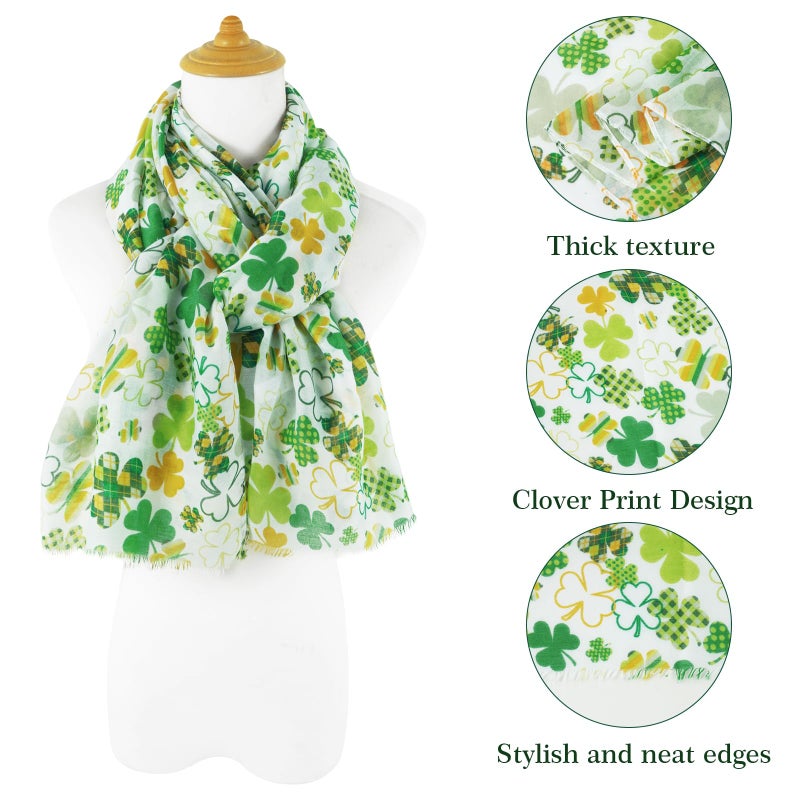 E-Clover St Patricks Day Scarf for Women Lightweight Green Shamrock Scarves Irish Fashion Shawl Wraps Head Scarf - Image 2