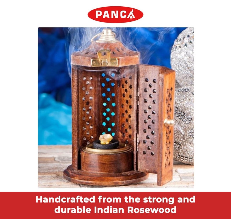 PANCA Dhoop Burner Sheesham Wood Hanging Stand, Dhup Cup, Cone, Batti Stand Incense Holder for Pooja Puja Item Stand Ash Catcher Handcrafted Traditional Design for Aromatic Rituals - Pack of 1 - Image 2