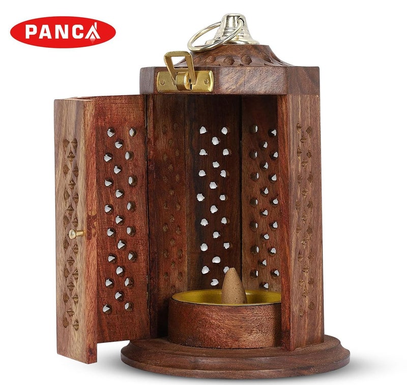 PANCA Dhoop Burner Sheesham Wood Hanging Stand, Dhup Cup, Cone, Batti Stand Incense Holder for Pooja Puja Item Stand Ash Catcher Handcrafted Traditional Design for Aromatic Rituals - Pack of 1 - Image 5