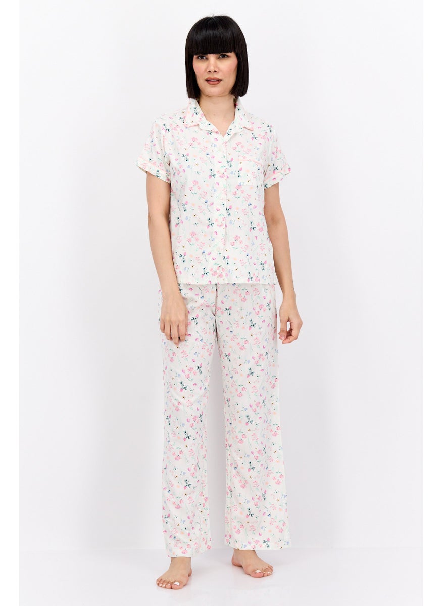 Nanette lepore - Women 2 Pcs Short Sleeves Allover Printed Pajama Set, White Combo - Image 1