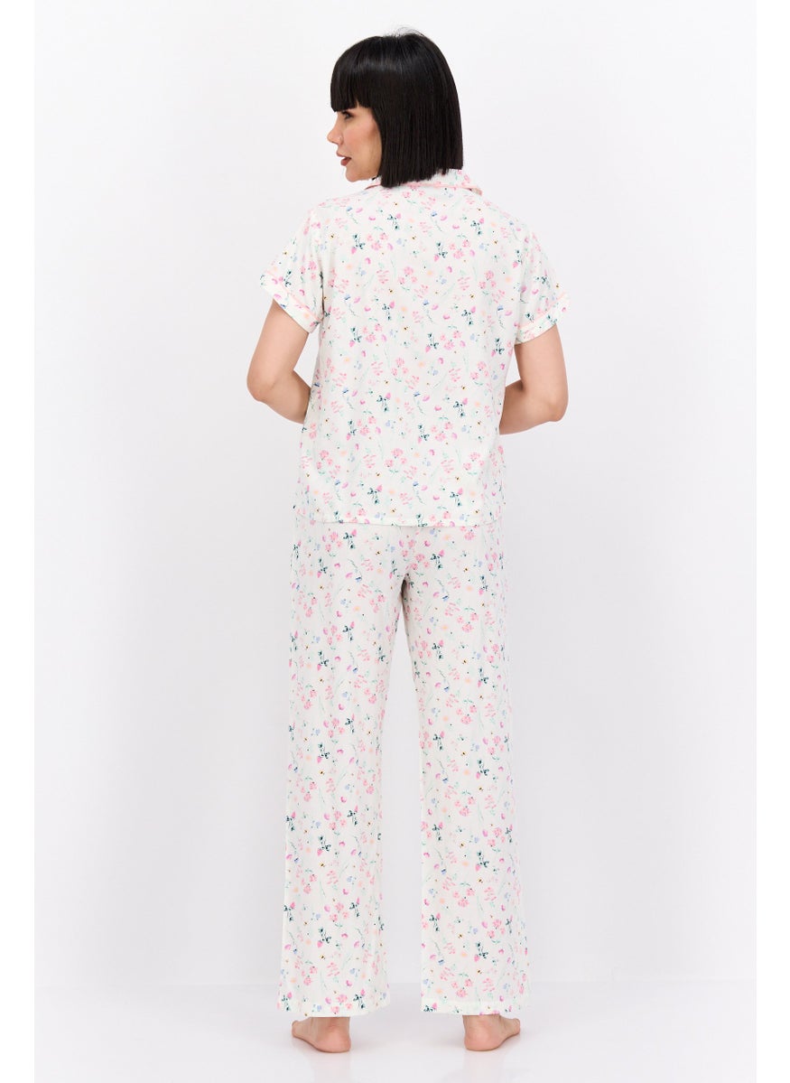 Nanette lepore - Women 2 Pcs Short Sleeves Allover Printed Pajama Set, White Combo - Image 1