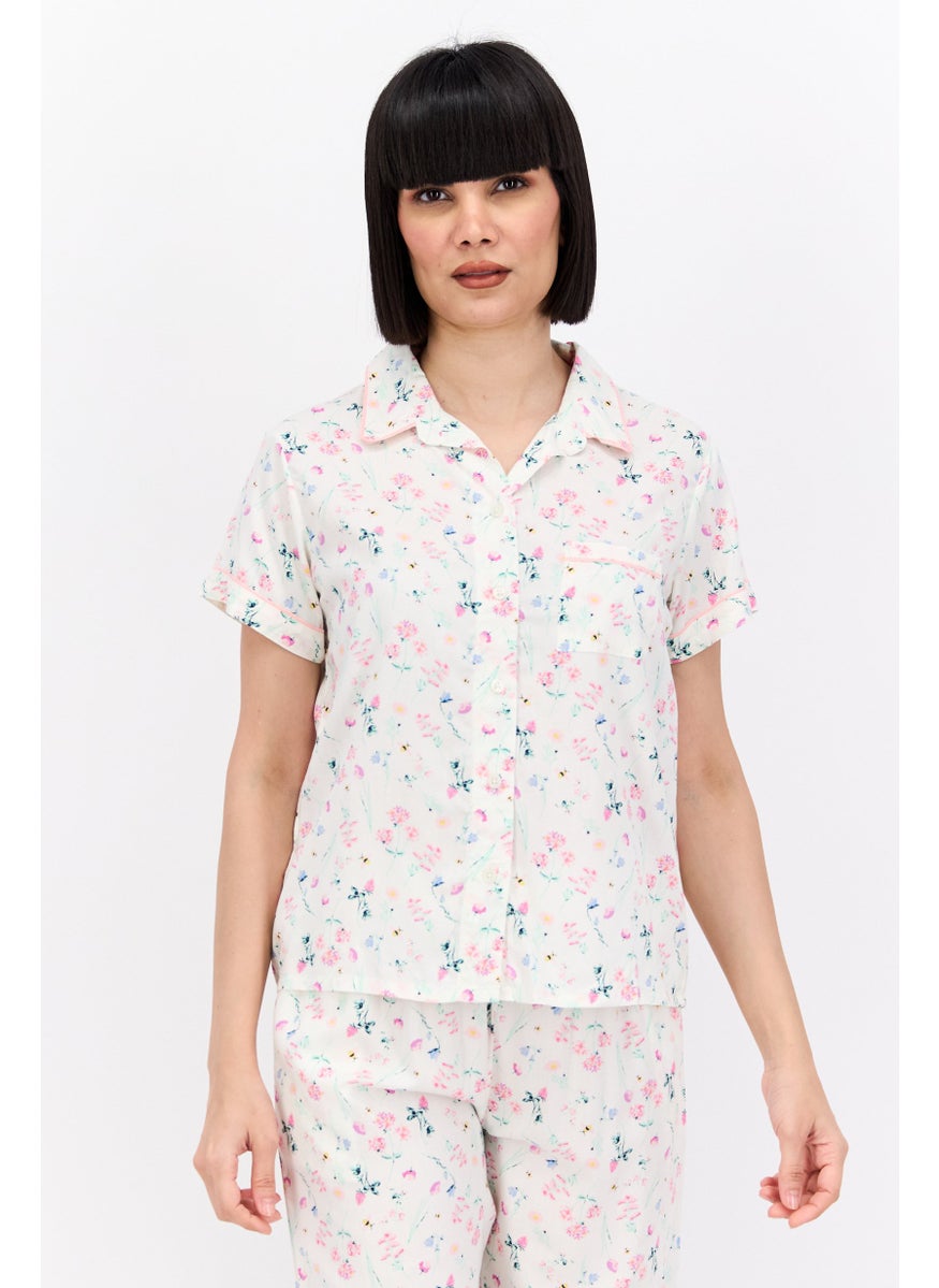 Nanette lepore - Women 2 Pcs Short Sleeves Allover Printed Pajama Set, White Combo - Image 1