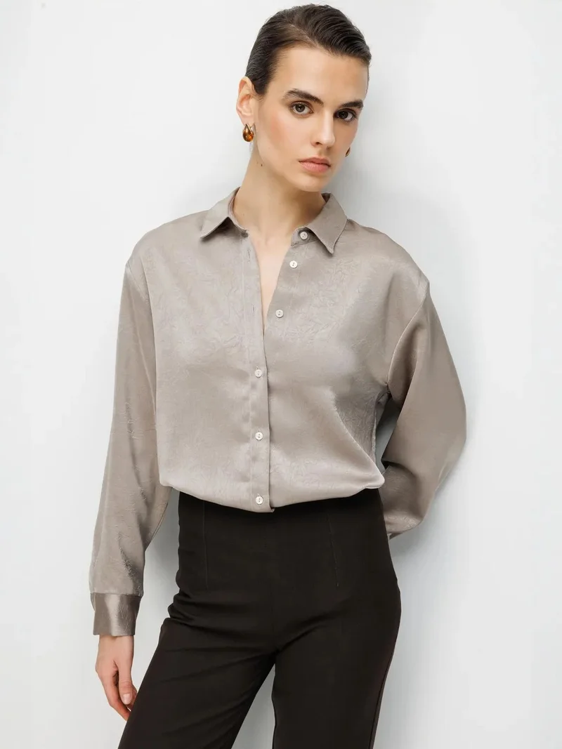 ميكسراي MIXRAY Regular Fit Satin Woven Button-Up Shirt