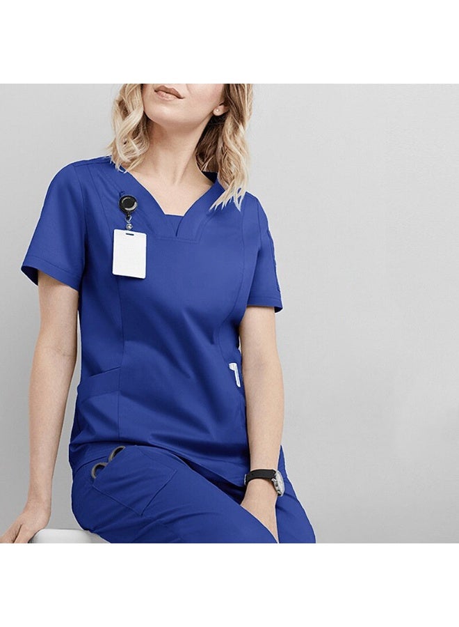 Loquat Womens Medical Scrubs Single Top Medical Uniform Single Printed Top Royal Blue - Image 1