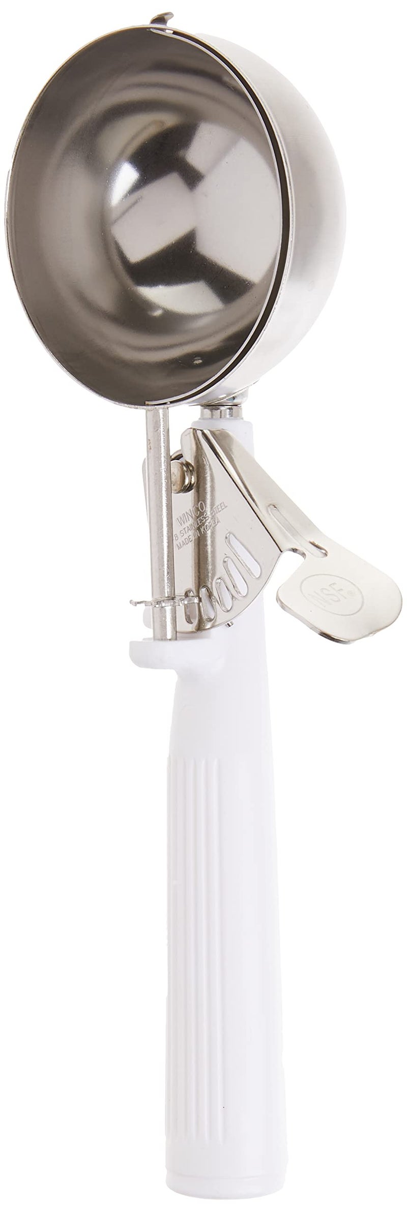 Winco ICOP6 Ice Cream Disher with White Handle Size 6 55 ounces Stainless Steel