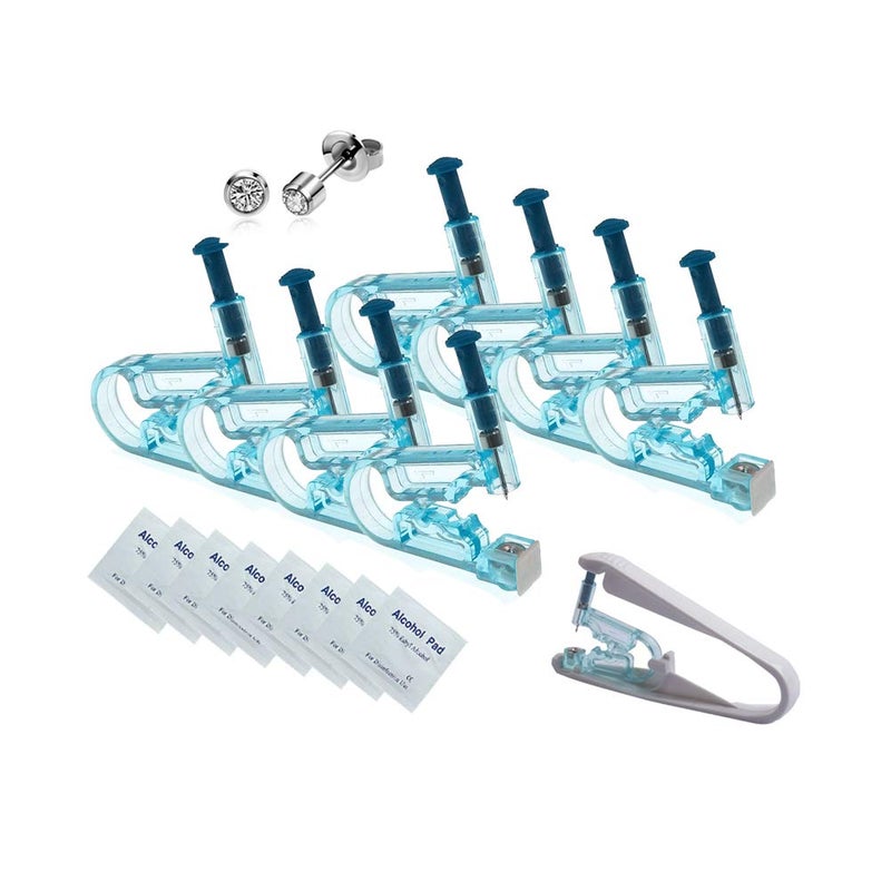 Lishae Ear Piercing Kit, 8 Pcs 4mm Disposable Self Ear Pericings Kit with Ear Studs and 1Pcs Piercing Gun Aid Pierce Kit Tool - Image 1