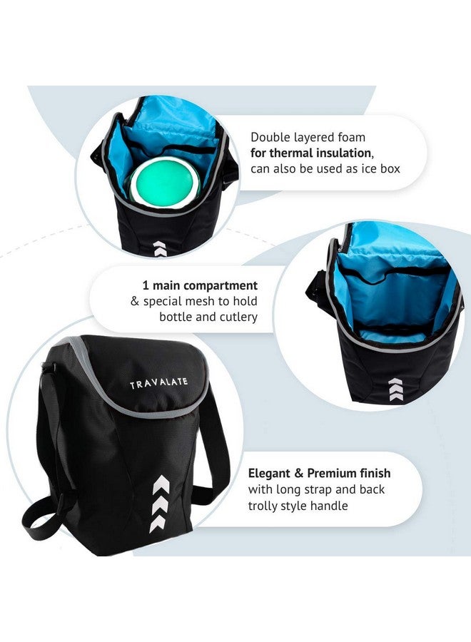TRAVALATE® Thermally Insulated Polyester Waterproof Lunch Bag for Men and Women (Black Grey) 12 litres - Image 4