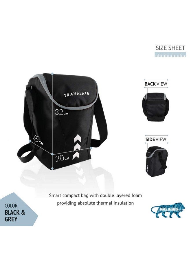 TRAVALATE® Thermally Insulated Polyester Waterproof Lunch Bag for Men and Women (Black Grey) 12 litres - Image 2