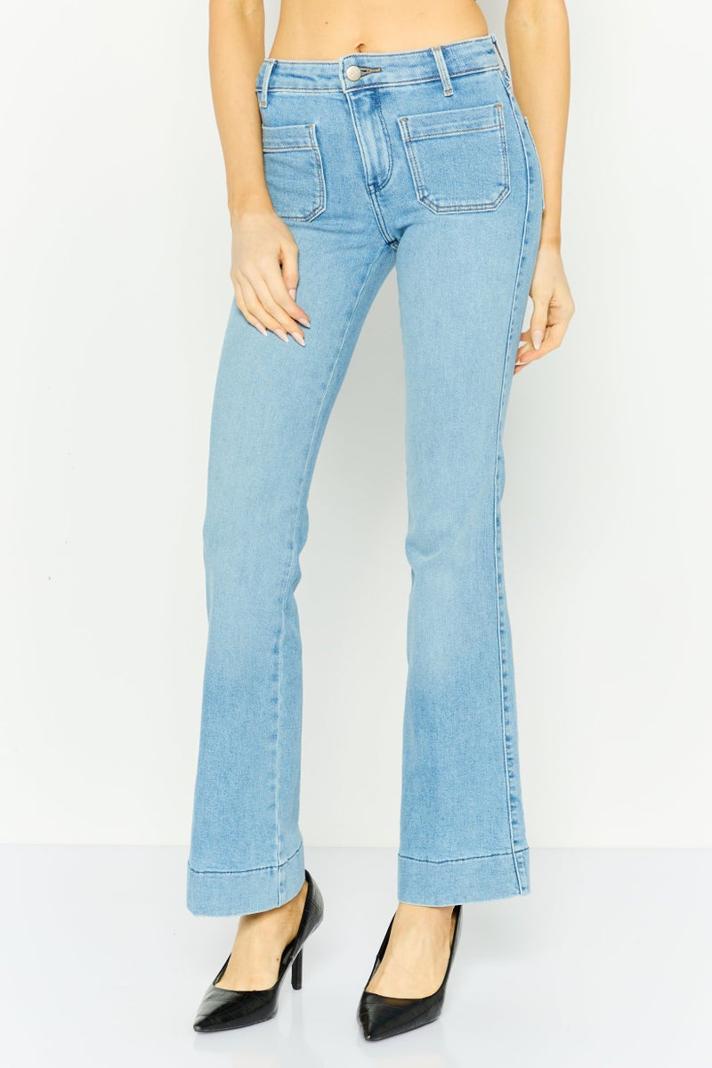 Wrangler Women Slim Fit Washed Wide Leg Jeans, Blue - Image 1