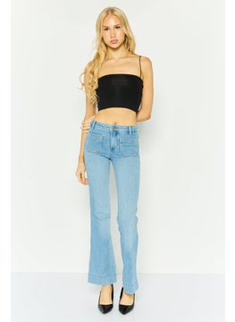 Wrangler Women Slim Fit Washed Wide Leg Jeans, Blue  - Image 4