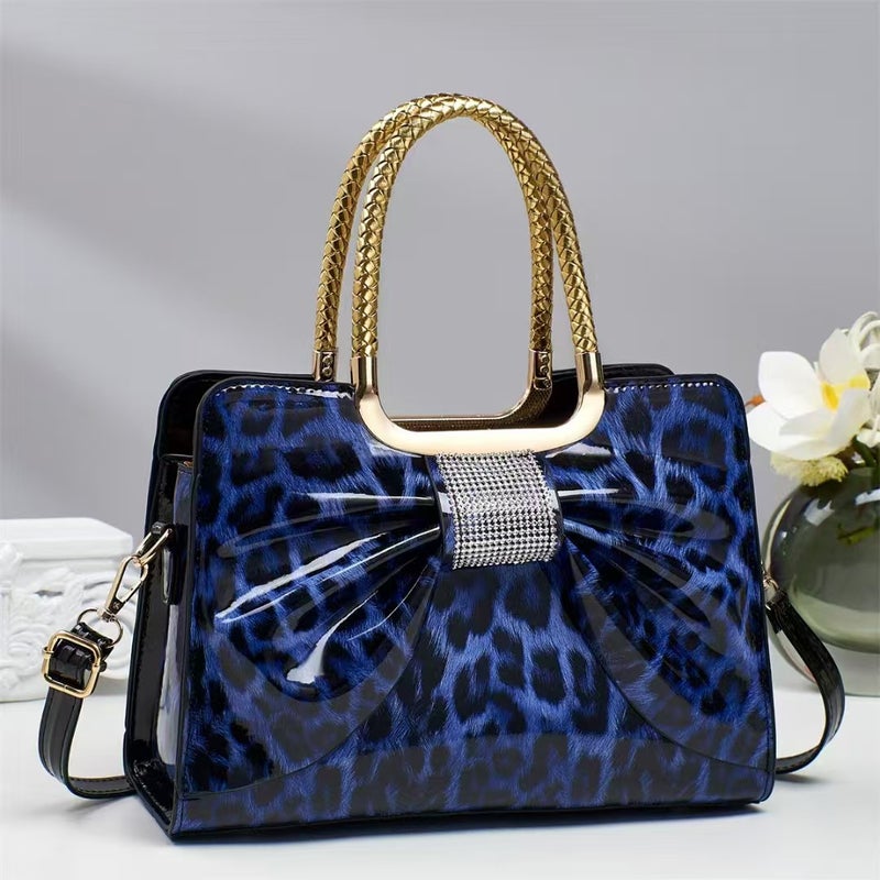 Patent Leather Glossy Handbag For Women Diamond Fashion Versatile Elegant Leopard Print Women'S Bag - Image 2