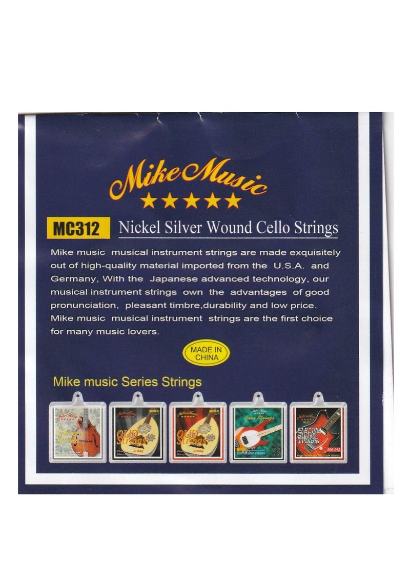 Mike Music Full Set of Cello Strings, Size 4/4 and 3/4 Cello Strings, Steel Core with Alloy Wound, Medium Tension Soft Tone, Full Set A D G and C  - Image 3