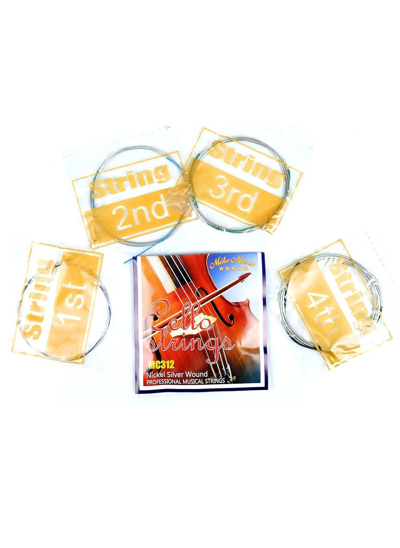 Mike Music Full Set of Cello Strings, Size 4/4 and 3/4 Cello Strings, Steel Core with Alloy Wound, Medium Tension Soft Tone, Full Set A D G and C  - Image 1