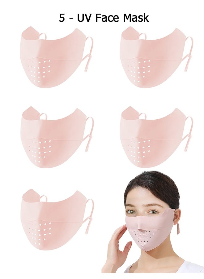 Wffo 5 Pcs Breathable Ice Silk Face Masks Set - UV Face Mask - Sun Protection - Sports Face Mask - Breathable Mesh Face Cover - Dust Proof Sun Protection Fabric Face Covering - Washable, Reusable - for Running Fishing Golf Sports Face Shield (Pink) - Image 1