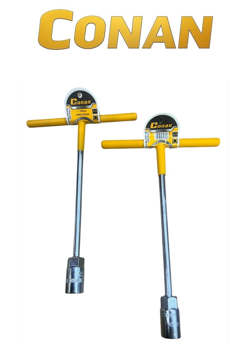 CONAN T-Handle Spark Plug / Deep Socket Wrench – Model COTS818 / COTS819 – Sizes 18 mm & 19 mm – Cr-V Chrome Vanadium Steel, Chrome-Plated, Anti-Slip Coated Handle - Image 1