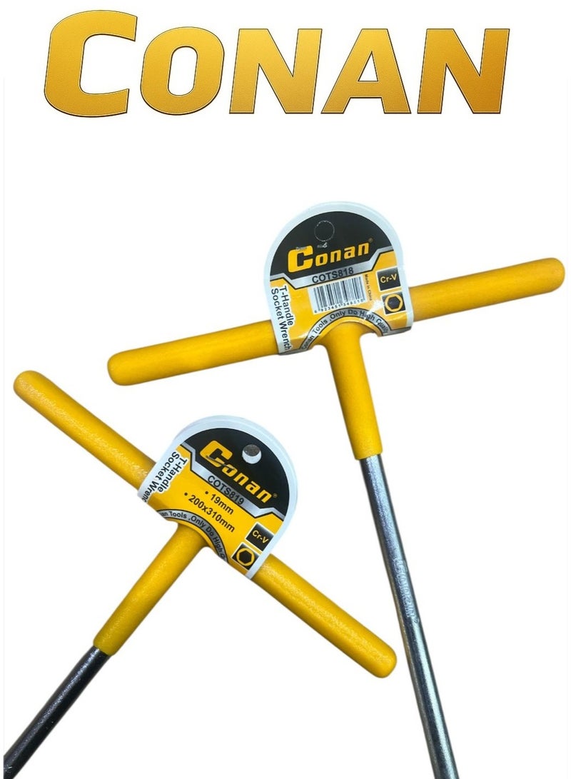 CONAN T-Handle Spark Plug / Deep Socket Wrench – Model COTS818 / COTS819 – Sizes 18 mm & 19 mm – Cr-V Chrome Vanadium Steel, Chrome-Plated, Anti-Slip Coated Handle - Image 3