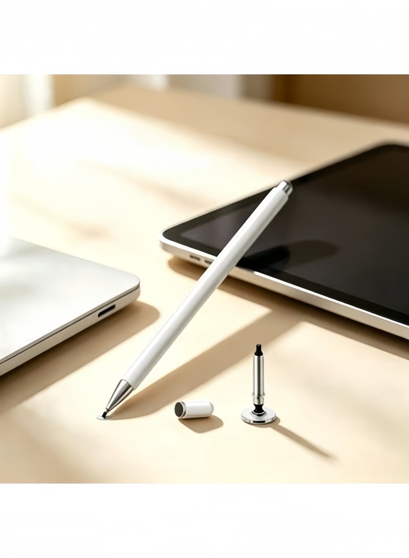 Stylus Pen for iPad, Capacitive Disc Tip & Magent Cap Compatible with All Touch Screens Pen for Apple iPad (White) - Image 1