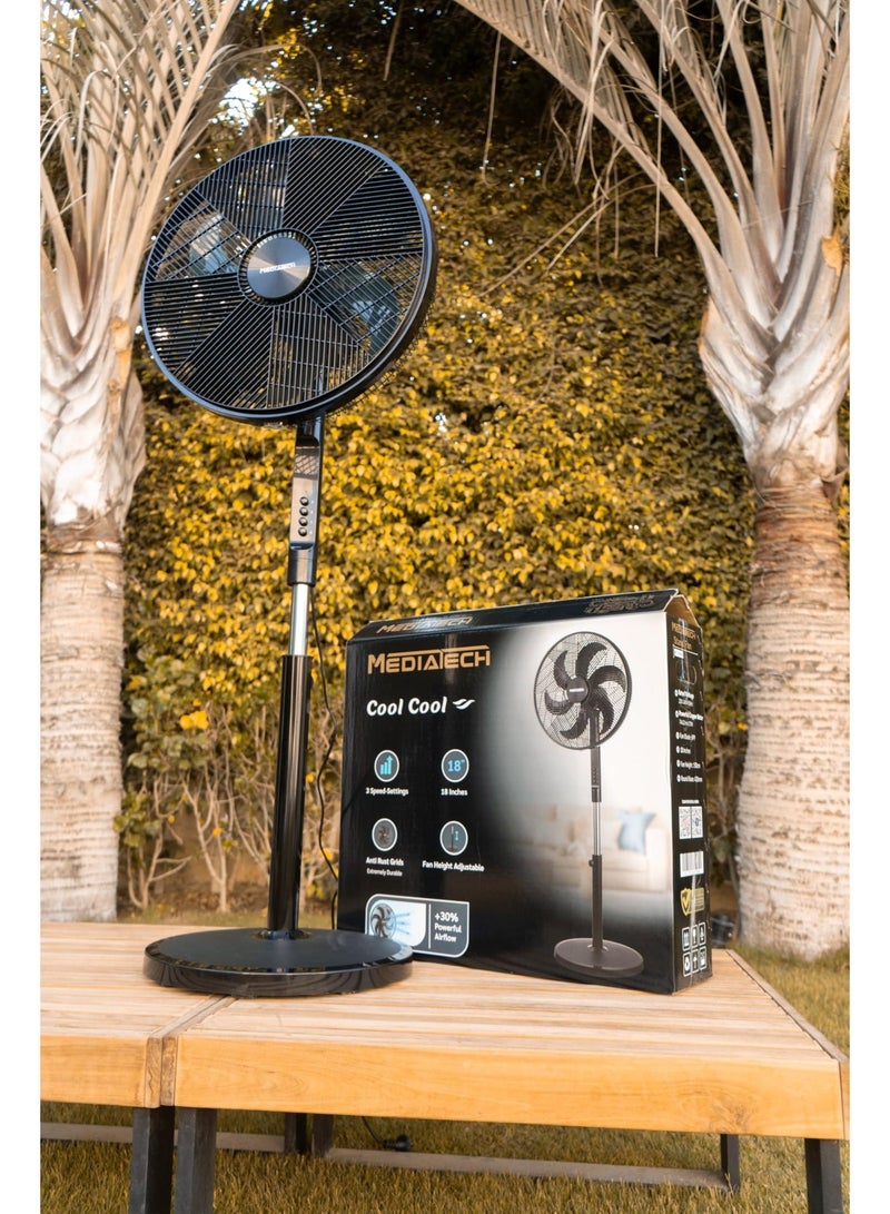 Mediatech MediaTek Hawa Hawa Stand Fan - 18 Inch, 75 Watts, 6 Blades, 3 Speeds, Silent Technology, Copper Motor, Black (MT-SF44M) - Image 2