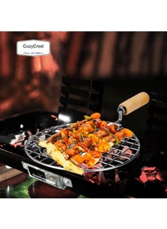 CozyCrest CozyCrest Round Roaster Papad Jali Roast Paneer Grill Roti Maker Barbeque Jali Roaster Chapati Toast Grill Wooden Handle Vegetable tandoor net  - Image 2