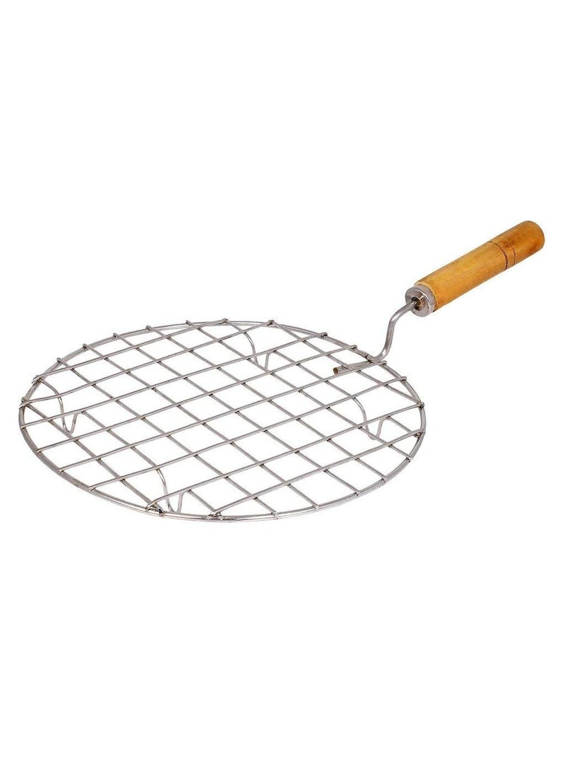 CozyCrest CozyCrest Round Roaster Papad Jali Roast Paneer Grill Roti Maker Barbeque Jali Roaster Chapati Toast Grill Wooden Handle Vegetable tandoor net  - Image 1