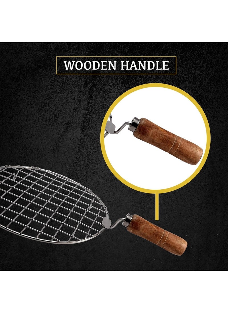 CozyCrest CozyCrest Round Roaster Papad Jali Roast Paneer Grill Roti Maker Barbeque Jali Roaster Chapati Toast Grill Wooden Handle Vegetable tandoor net  - Image 5