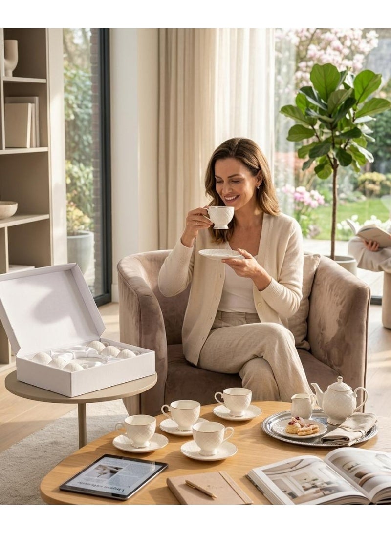 AKDC Cv Cup And Saucer Set 6/6 Set 150Ml White With Gold - Image 2