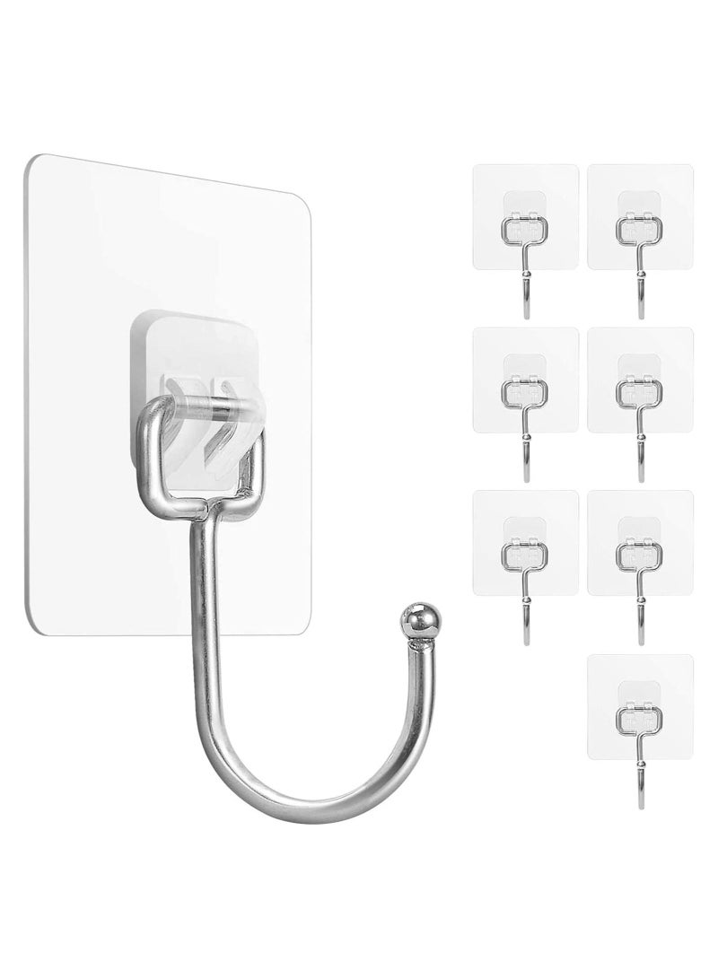 8 Pcs  Large Adhesive Hooks, Waterproof and Rustproof Wall Hooks for Hanging Heavy Duty, Stainless Steel Towel and Coats Hooks to Use Inside Kitchen, Bathroom, Home and Office - Image 1