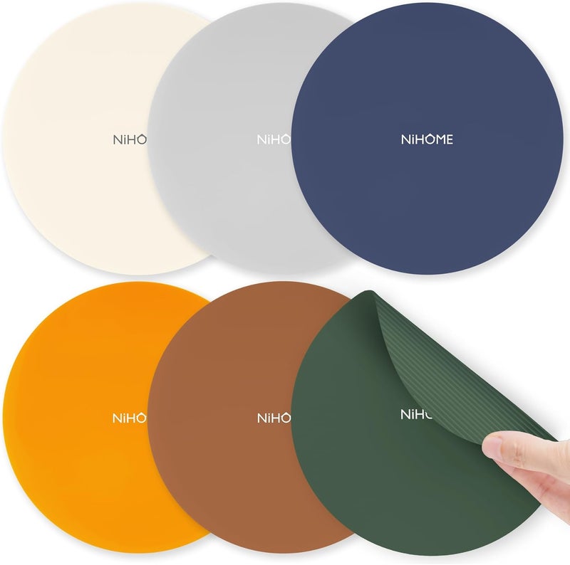 NiHome Silicone Jar Opener – 6 Inch Large Anti-Slip Grip Pads, Premium 100% Food-Grade Silicone, Stylish Designer Colors, Multi-Purpose Heat-Resistant Mat & Coaster, Set of 6 (Vintage Colors) - Image 1