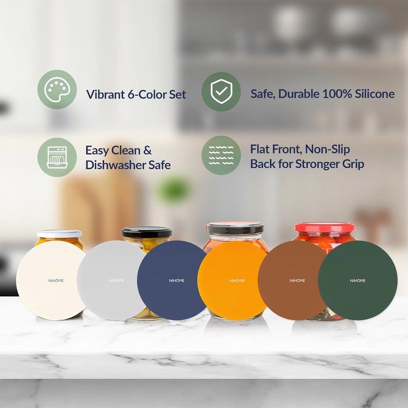NiHome Silicone Jar Opener – 6 Inch Large Anti-Slip Grip Pads, Premium 100% Food-Grade Silicone, Stylish Designer Colors, Multi-Purpose Heat-Resistant Mat & Coaster, Set of 6 (Vintage Colors) - Image 3