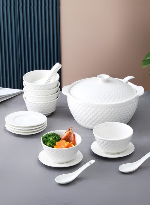 21-Piece Porcelain Soup & Bowl Set White 10.25 Inch