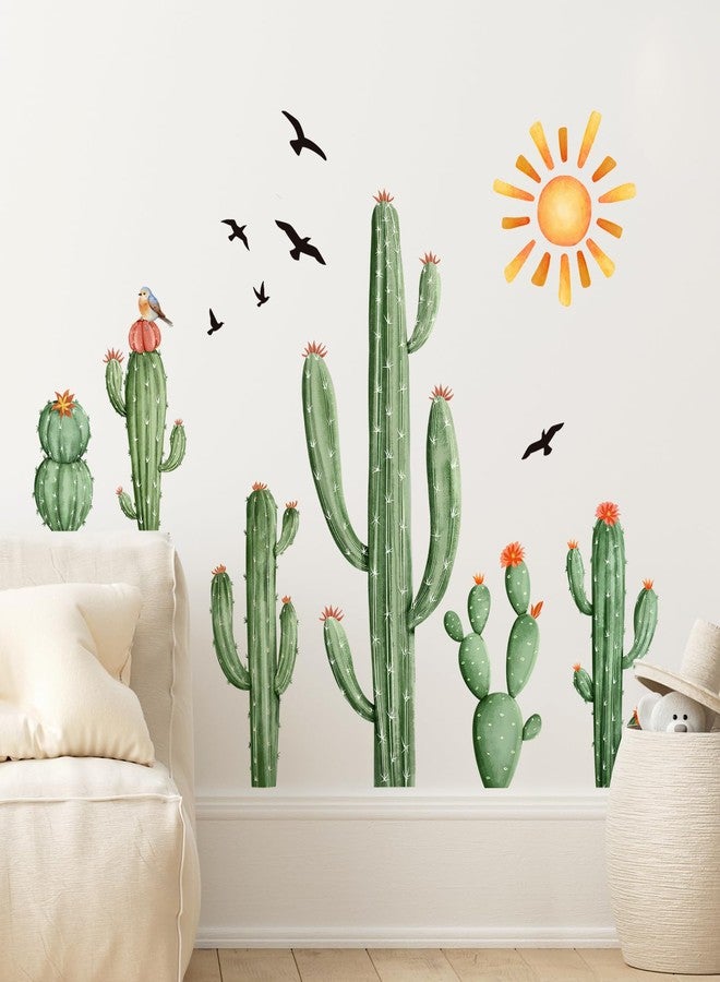 Supzone ملصقات حائط على شكل صبار من Supzone، نباتات خضراء استوائية، ملصقات حائط على شكل صبار بوهو، قابلة للتقشير واللصق، فينيل مع طيور الشمس، ديكور فني على شكل صبار للأطفال الصغار، غرفة المعيشة، غرفة النوم، المكتب، هدايا للأم - Image 3