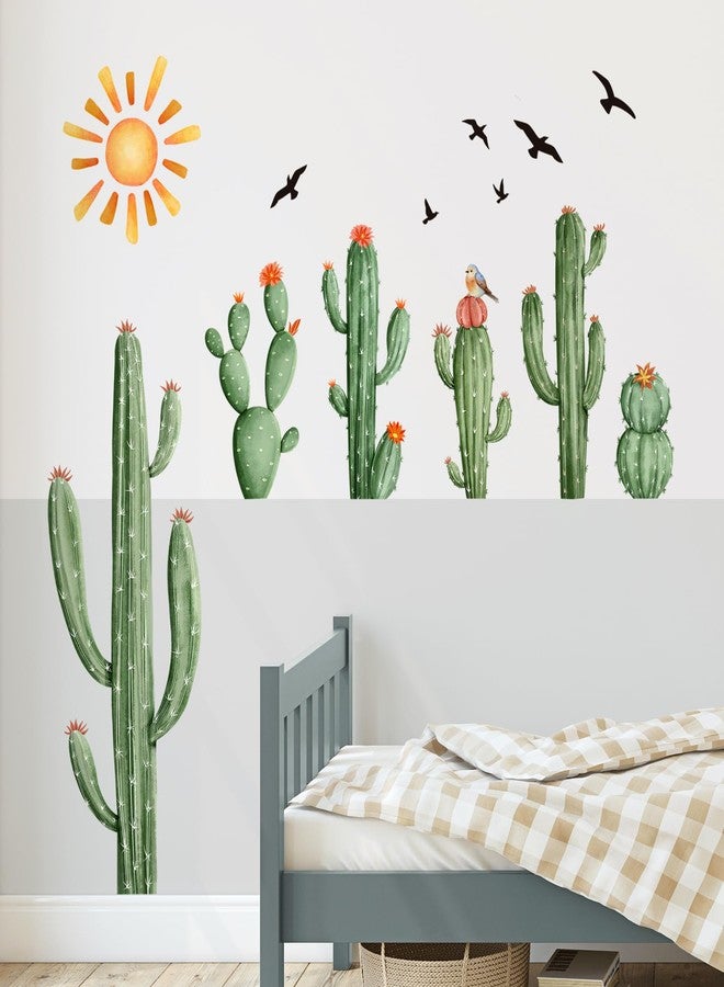 Supzone ملصقات حائط على شكل صبار من Supzone، نباتات خضراء استوائية، ملصقات حائط على شكل صبار بوهو، قابلة للتقشير واللصق، فينيل مع طيور الشمس، ديكور فني على شكل صبار للأطفال الصغار، غرفة المعيشة، غرفة النوم، المكتب، هدايا للأم - Image 4