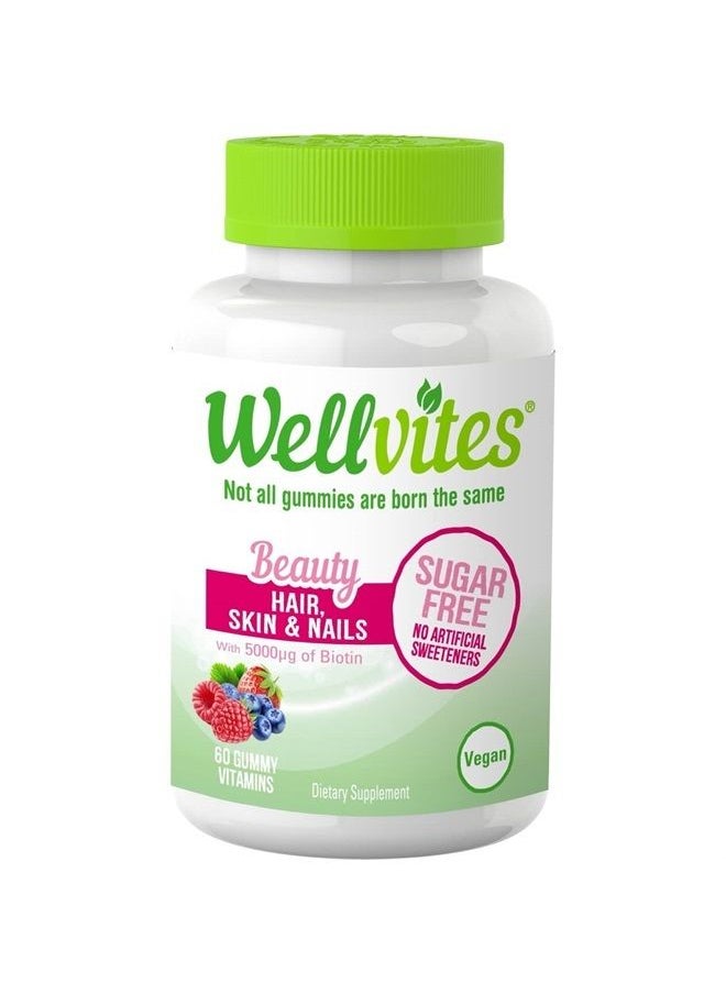Wellvites - Beauty Gummies – Sugar Free Biotin Gummies for Hair, Skin and Nails with Biotin, Vitamin B12, and Folate - Vegan, Non-GMO and Gluten Free – Biotin Gummies – 60 Count - Image 1