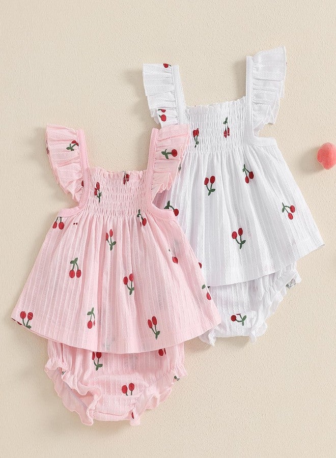 Mubineo Baby Girl Summer Clothes Cute Ruffle Tops Dress Shorts Outfits Set Infant Toddler Shrit Bloomers Princess Outfit (Pink, 3-6 Months) - Image 2