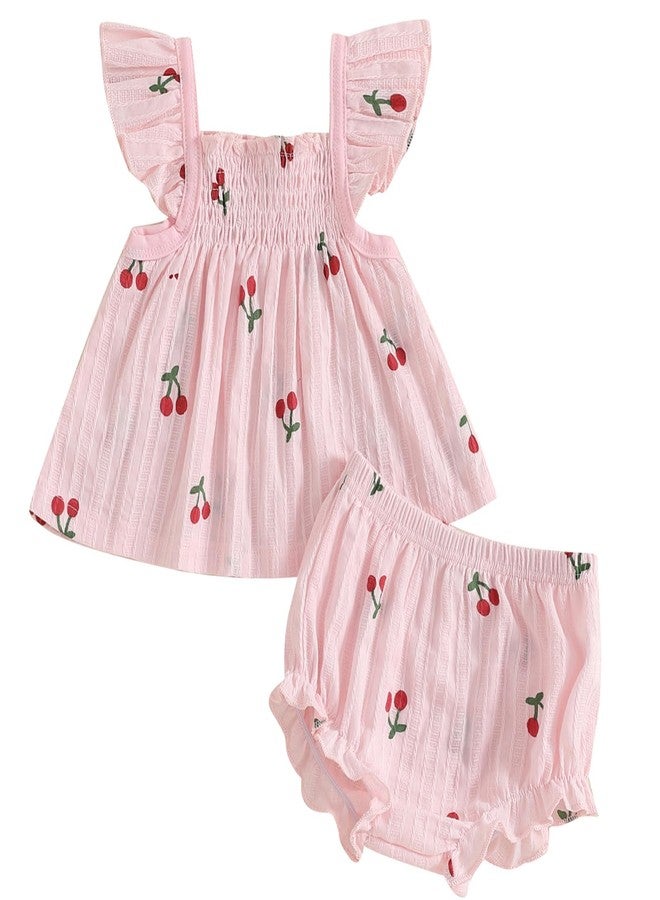 Mubineo Baby Girl Summer Clothes Cute Ruffle Tops Dress Shorts Outfits Set Infant Toddler Shrit Bloomers Princess Outfit (Pink, 3-6 Months) - Image 1