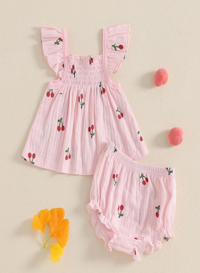 Mubineo Baby Girl Summer Clothes Cute Ruffle Tops Dress Shorts Outfits Set Infant Toddler Shrit Bloomers Princess Outfit (Pink, 3-6 Months) - Image 3