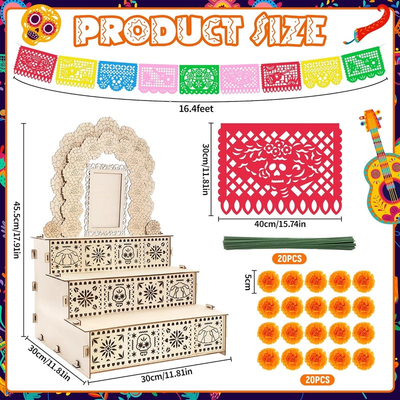 Vynium Dia De Los Muertos Ofrenda Altar Kit, Dia De Los Muertos Decoration, Day of The Dead Altar with Photo Frames & Butterflies Colorful Banner for Day of The Dead Home Decor - Image 2